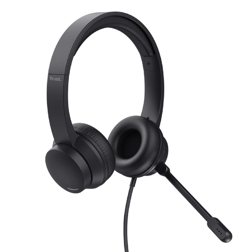 Headset Trust Ayda USB, Com Fio, Microfone, ABS, Couro Sintetico, Preto