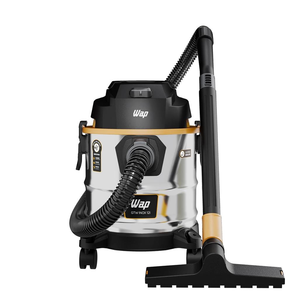 Aspirador de Po WAP, 1600W, 12 litros, Inox, Bico multiplo, Cabo 3.5m, Preto e Amarelo