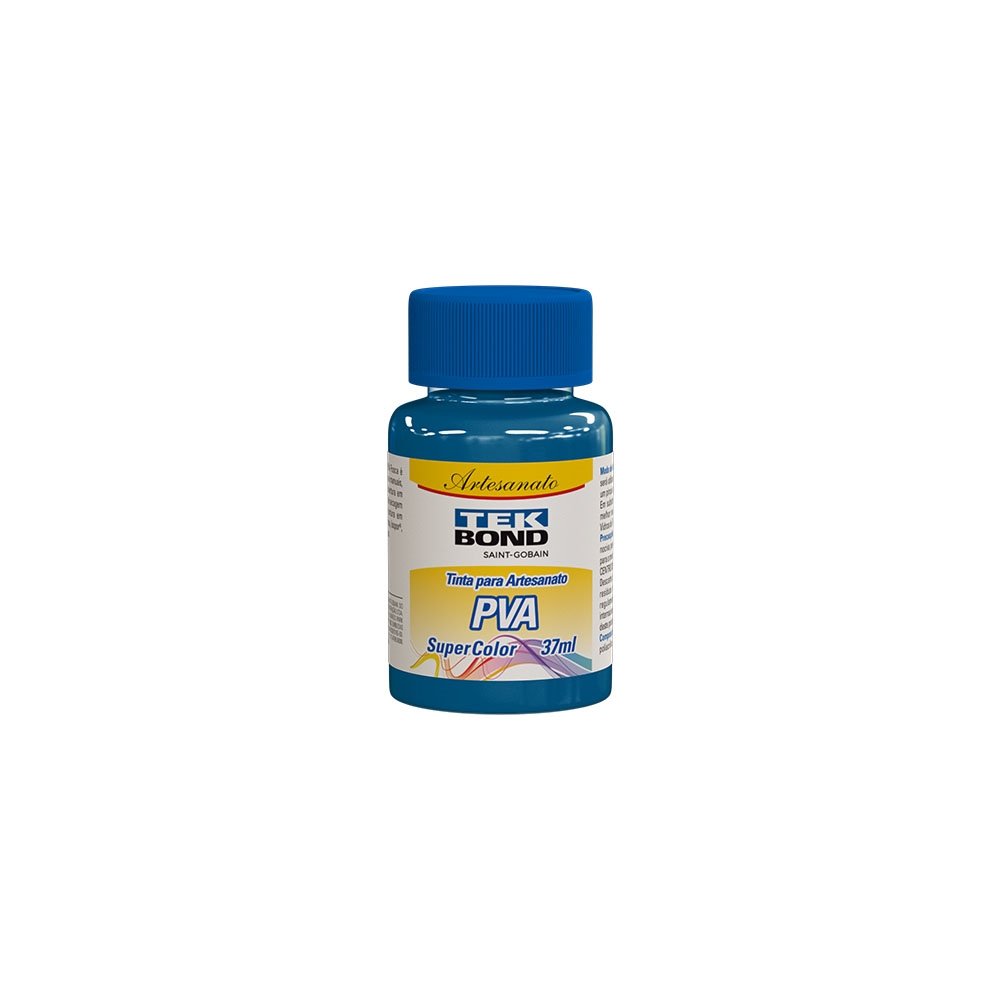 Tinta PVA para Artesanato Tekbond Super Color Azul Ciano 37ml - Embalagem com 12 Unidades