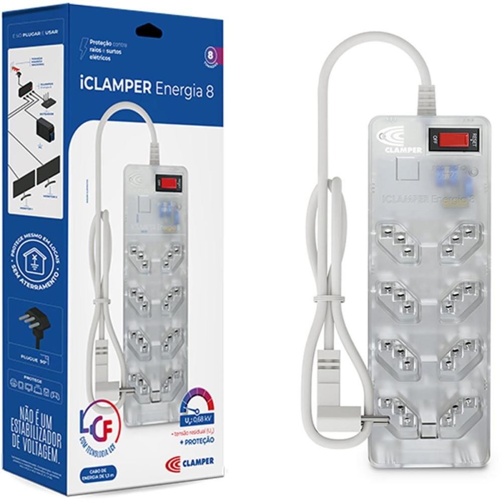 Filtro de Linha Com Proteção DPS 3P Energia 8 Clamper Transparente Un.Venda: PC/1