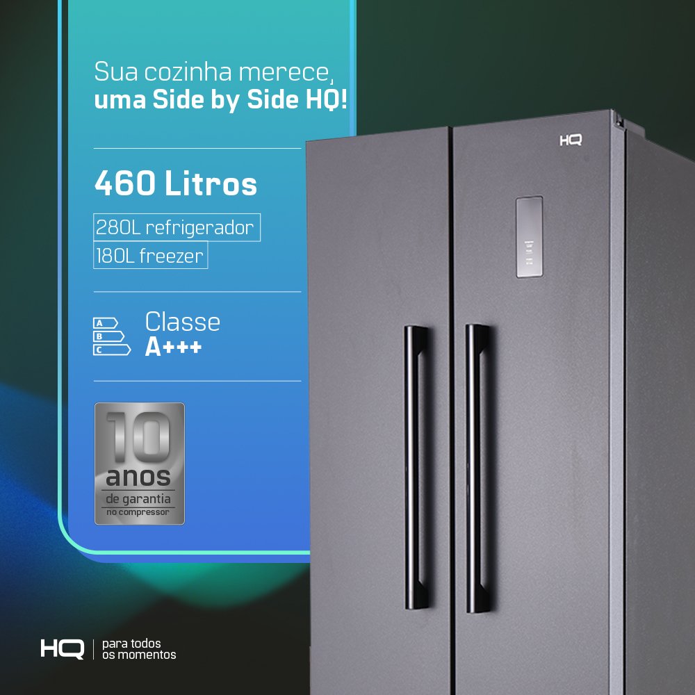 Geladeira Refrigerador HQ Frost Free Side By Side 460 Litros Cinza HQ-460SBSFF 220V