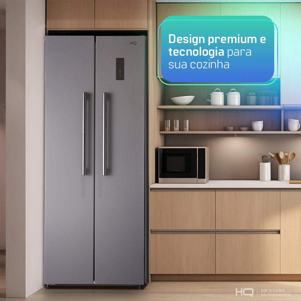 Geladeira Refrigerador HQ Frost Free Side By Side 460 Litros Cinza HQ-460SBSFF 220V