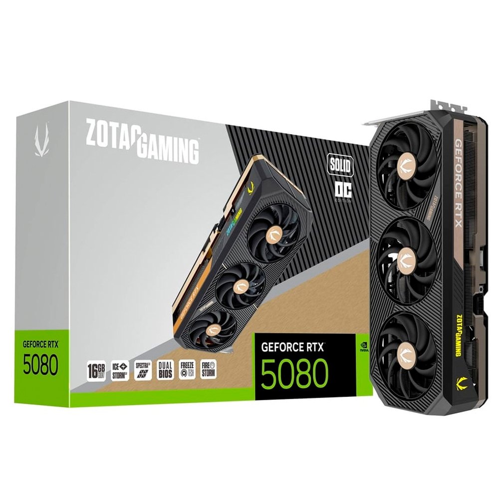 Placa De Vìdeo Zotac Rtx 5080 Oc, 16Gb, Gddr7, 256 Bits, Pcie, Displayport, Uhbr, Preto