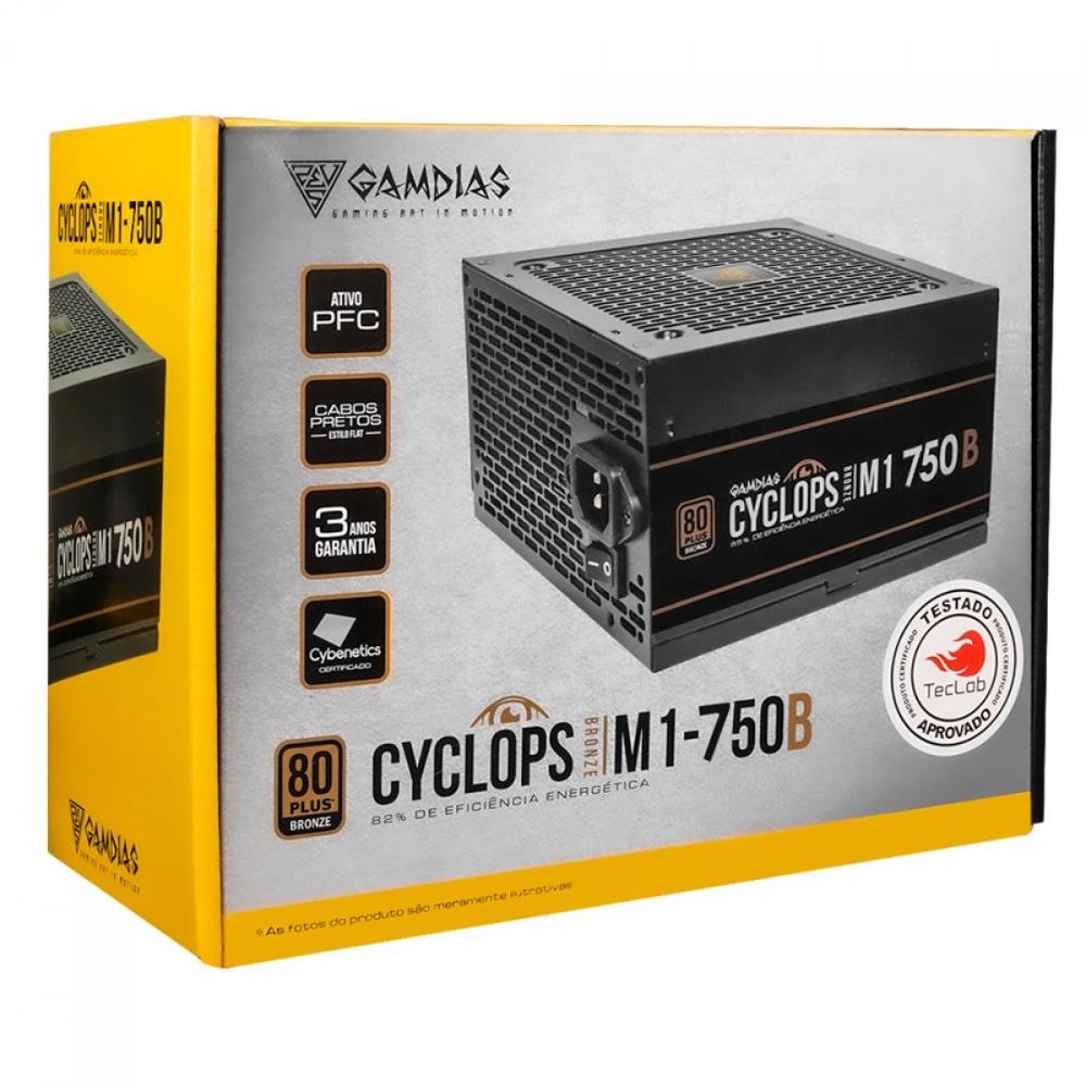 Fonte Gamdias Cyclops, 750W, 80 Plus Bronze, PFC Ativo, Sem Cabo, Preto - M1-750B