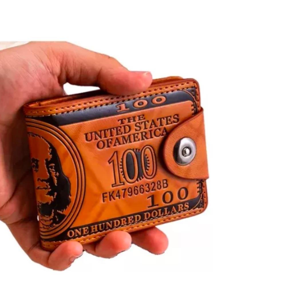 Carteira Masculina Luxo Couro Sintético Dólar Com Trava