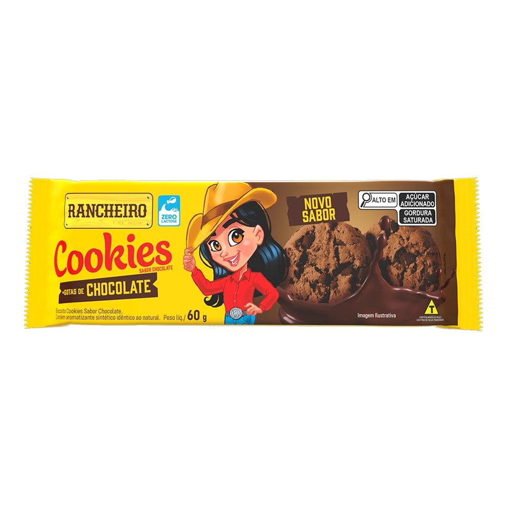 Biscoito Rancheiro Cookies Gotas Chocolate 60g - Embalagem com 40 Unidades