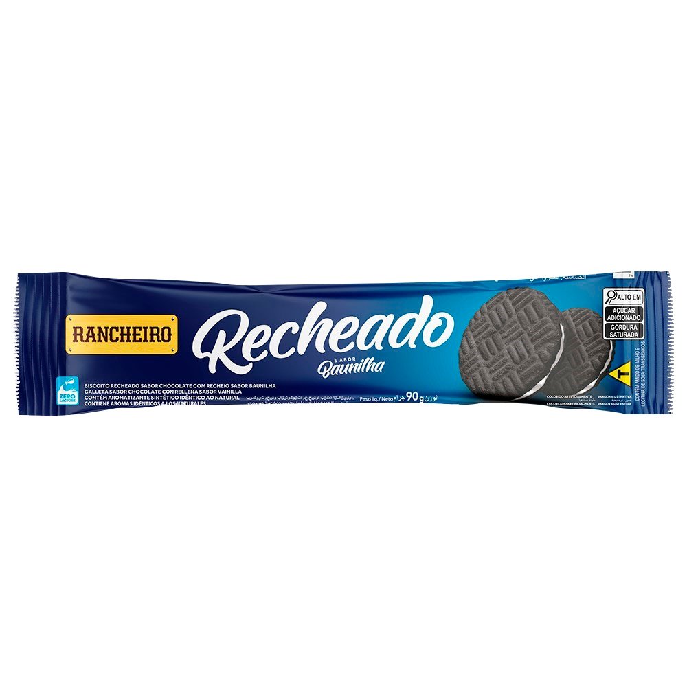 Biscoito Rancheiro Rosquinha Recheada Vegana de Chocolate e Baunilha 90g - Embalagem com 30 Unidades