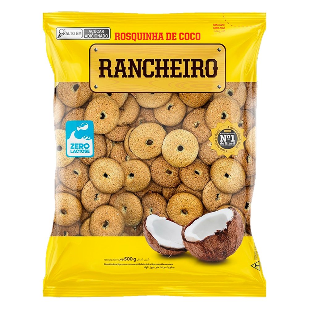Biscoito Rancheiro Rosquinha Coco 500g - Embalagem com 20 Unidades