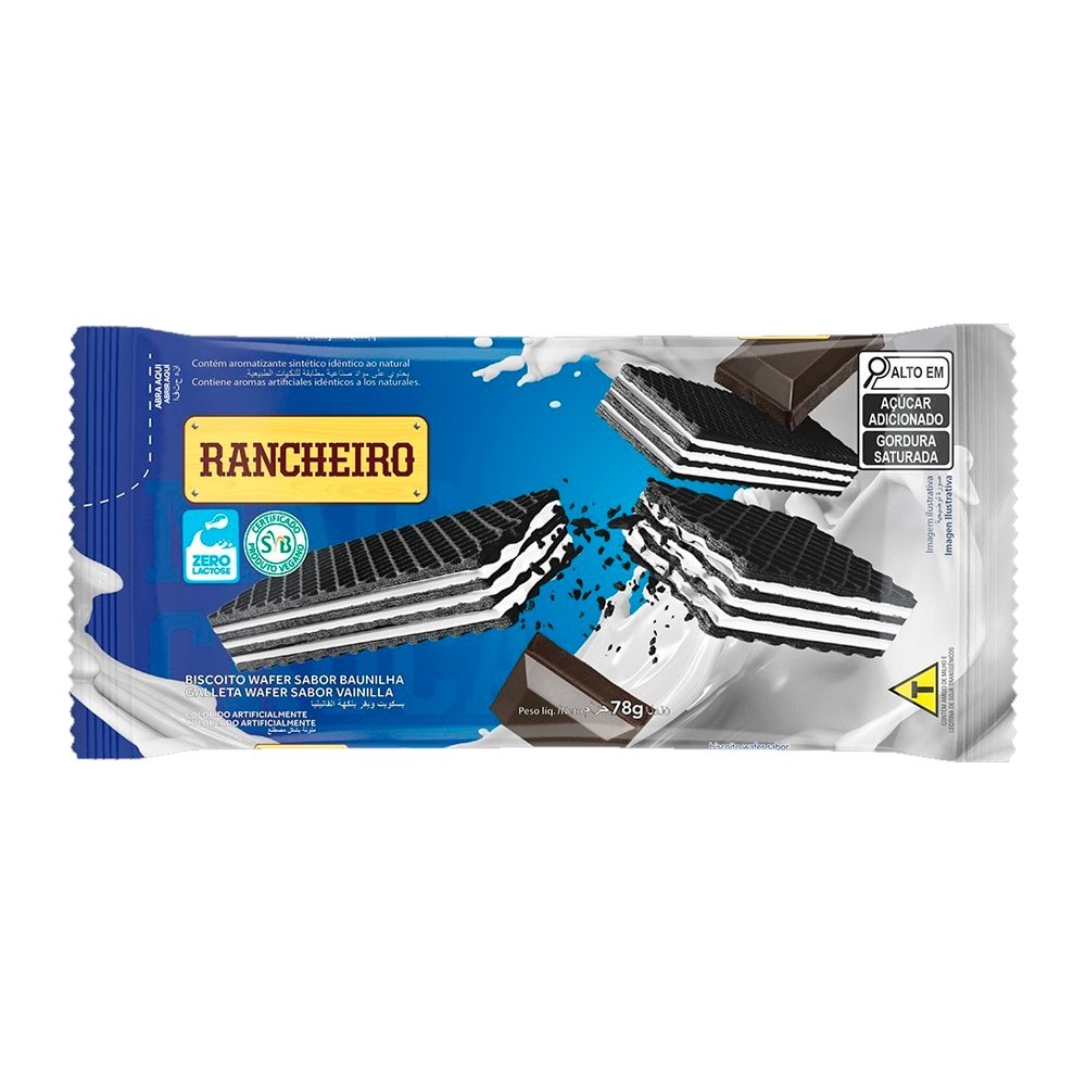 Biscoito Rancheiro Wafer Baunilha 78g - Embalagem com 40 Unidades