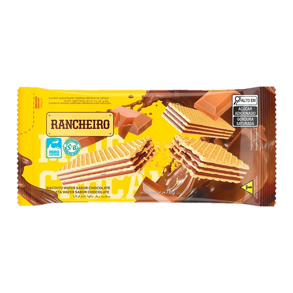 Biscoito Rancheiro Wafer Chocolate 78g - Embalagem com 40 Unidades