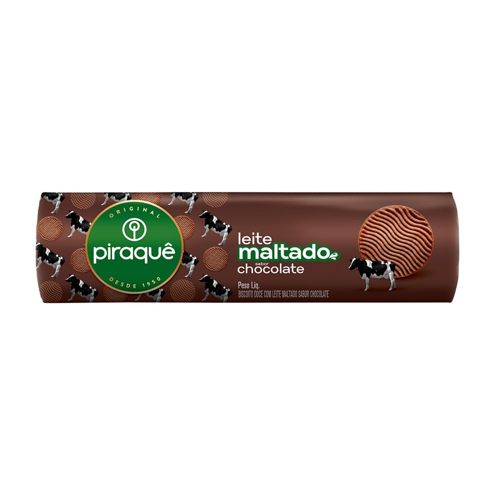 Biscoito Piraquê Leite Maltado Chocolate 132g - Embalagem com 50 Unidades
