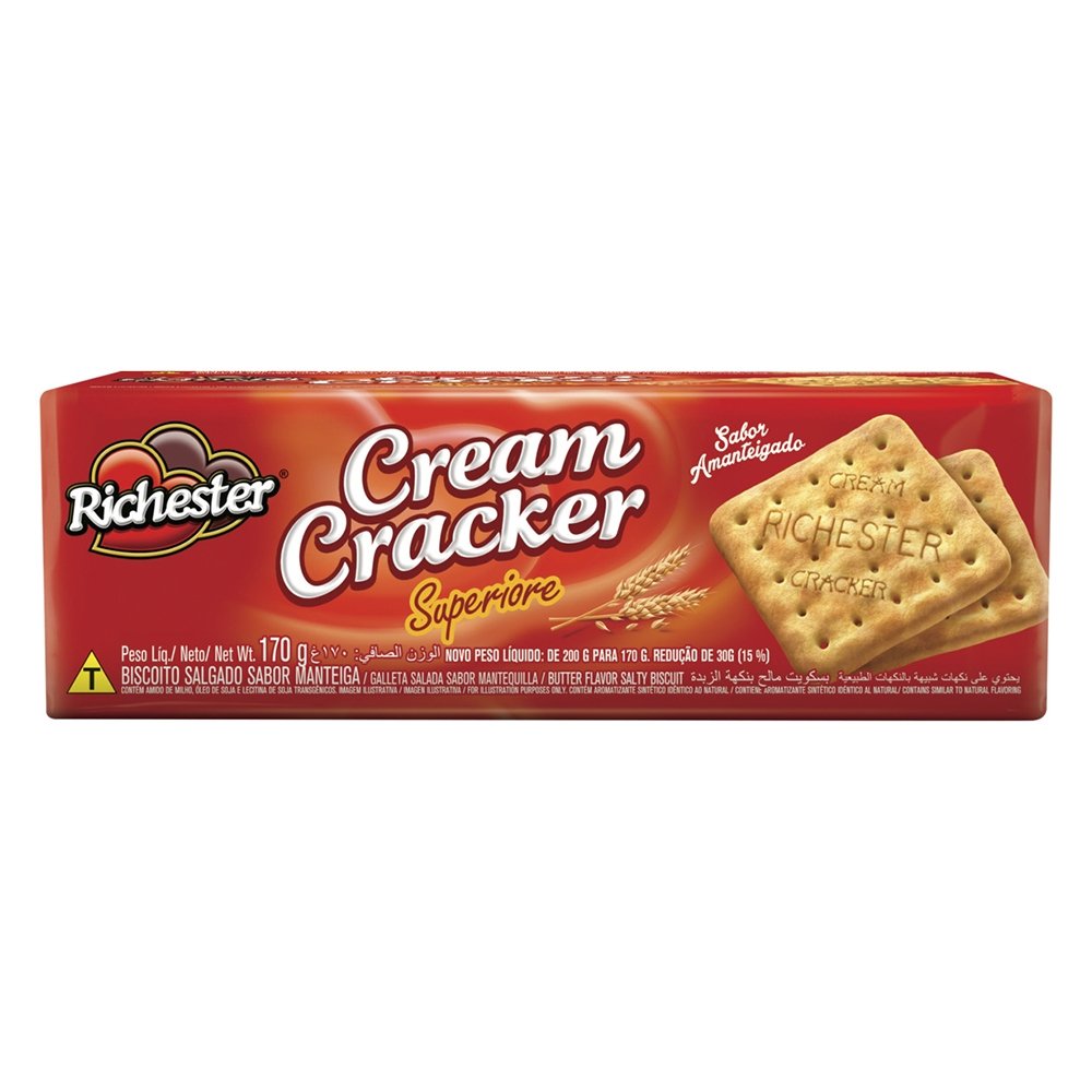 Biscoito Richester Cream Cracker Superiore 170G - Embalagem com 36 Unidades