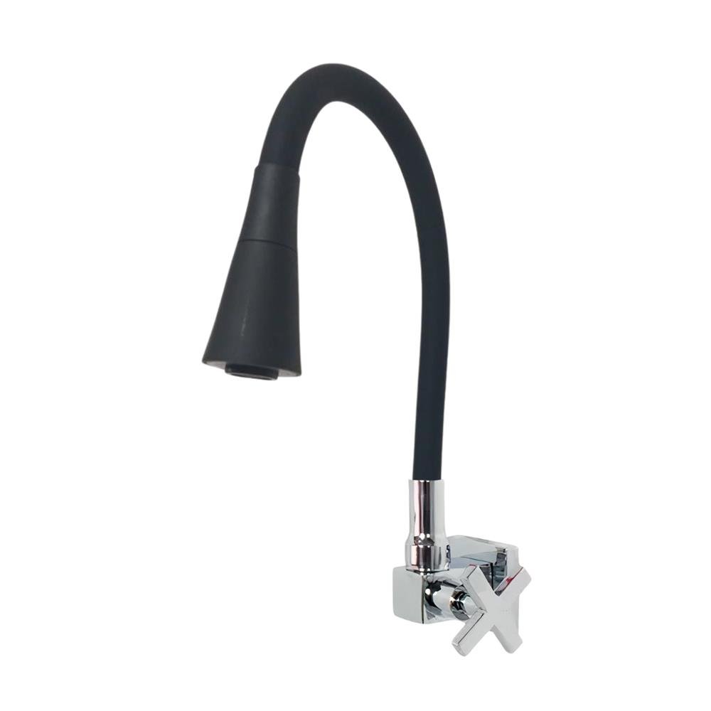 Torneira Top Flex Quadra Gourmet Parede 7300 Preta C-32 Goldflex
