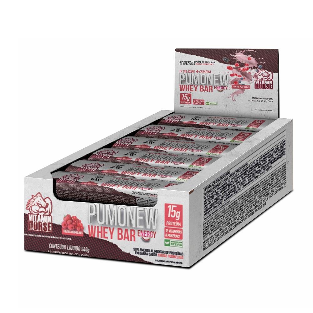 Barrinhas Pumonew Whey Bar frutas vermelhas 540g - Vitamin Horse