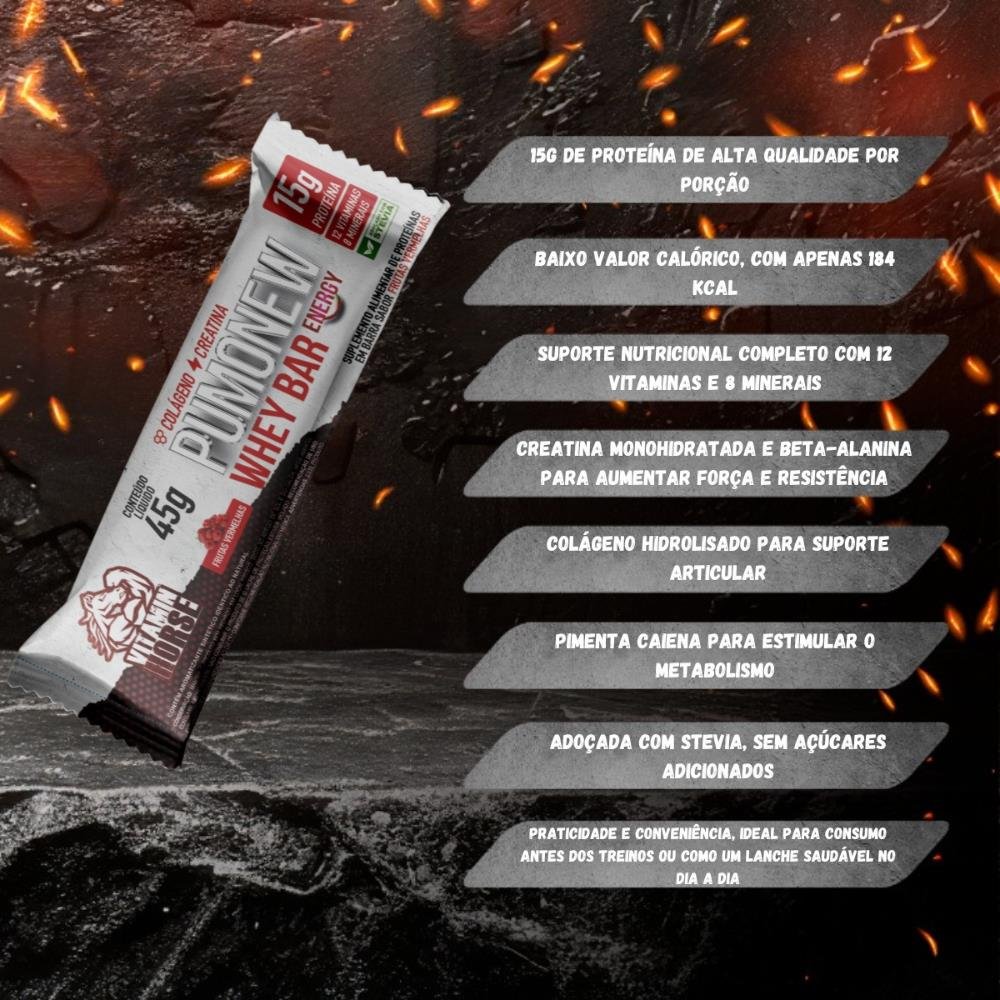 Barrinhas Pumonew Whey Bar frutas vermelhas 540g - Vitamin Horse