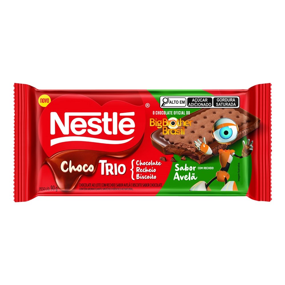 Chocolate Nestlé Choco Trio Avelã 90g - Embalagem com 12 Unidades