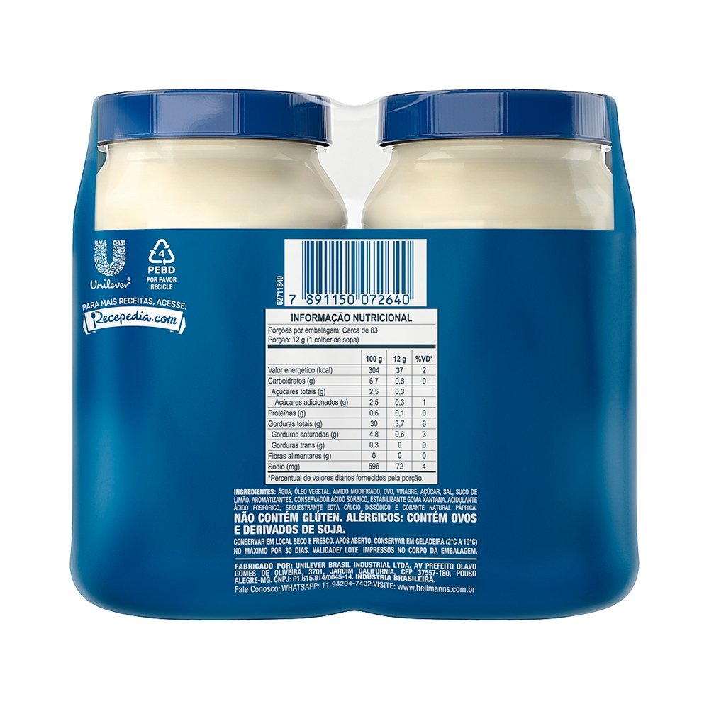 Maionese Hellmann¿s Leve Mais Pague Menos 500g -  6 Embalagens com 2 Unidades