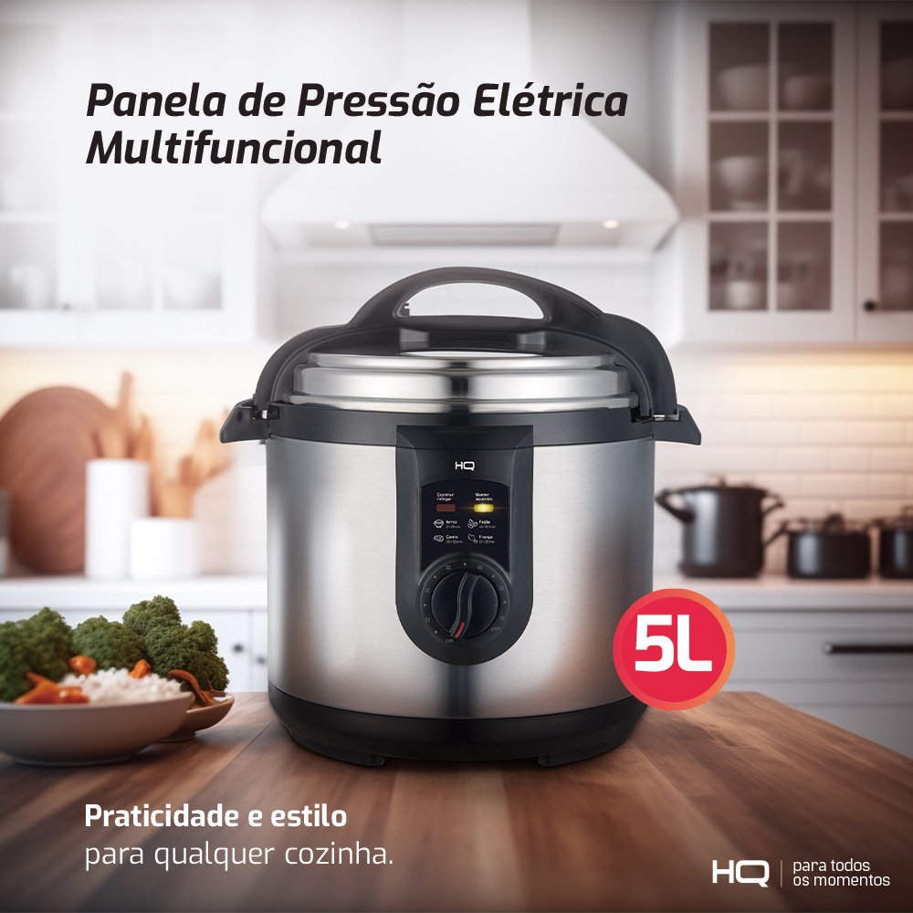 Panela de Pressão Eletrica Multifuncional HQ 5 Litros Inox HQ-Y5M2I 220V