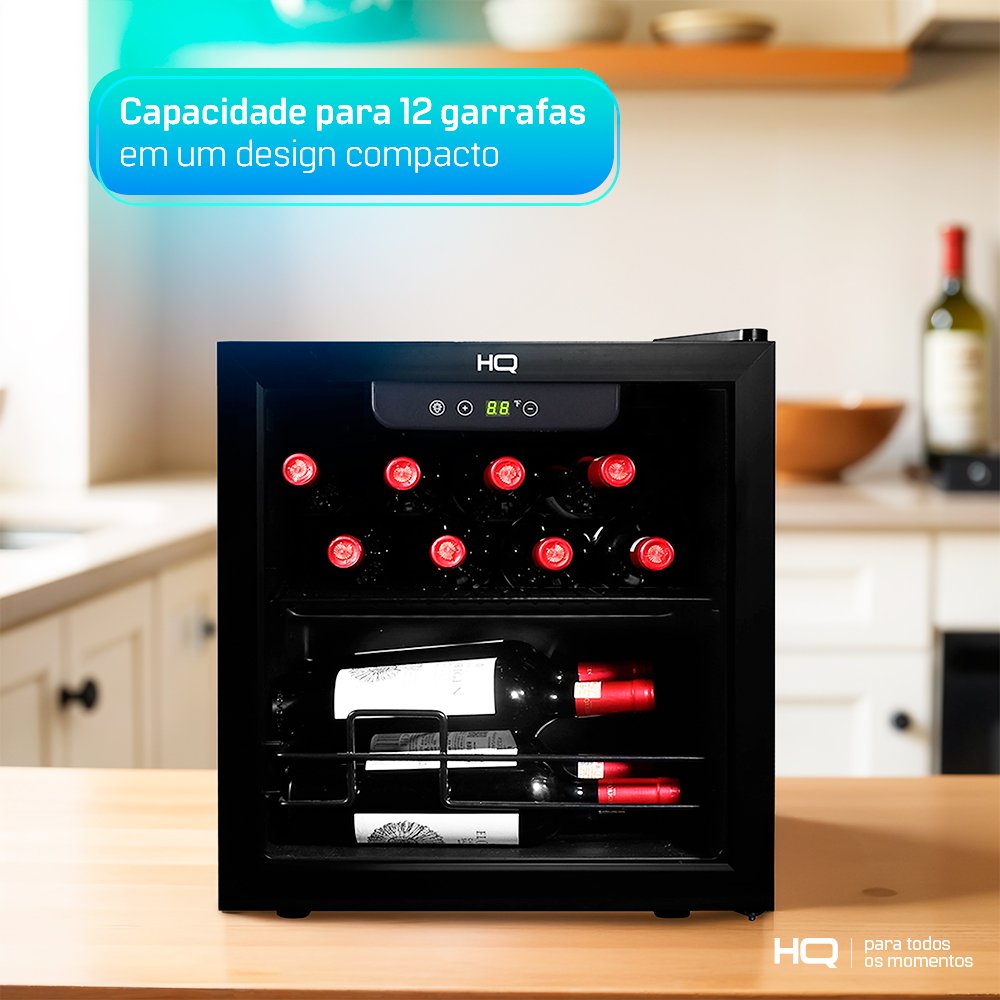 Adega De Vinhos Compressor Hq 36 Litros 12 Garrafas Preto Hq-Av12h2 220V