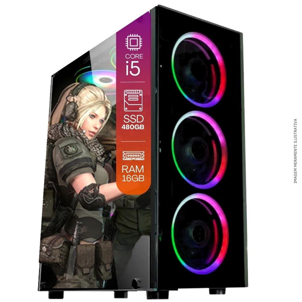 Computador Gamer Completo TOB Intel Core i5 SSD 480GB 16GB Teclado Mouse Mouse Pad e Headset Gamer Monitor 20´´ Windows 10 Pro Trial