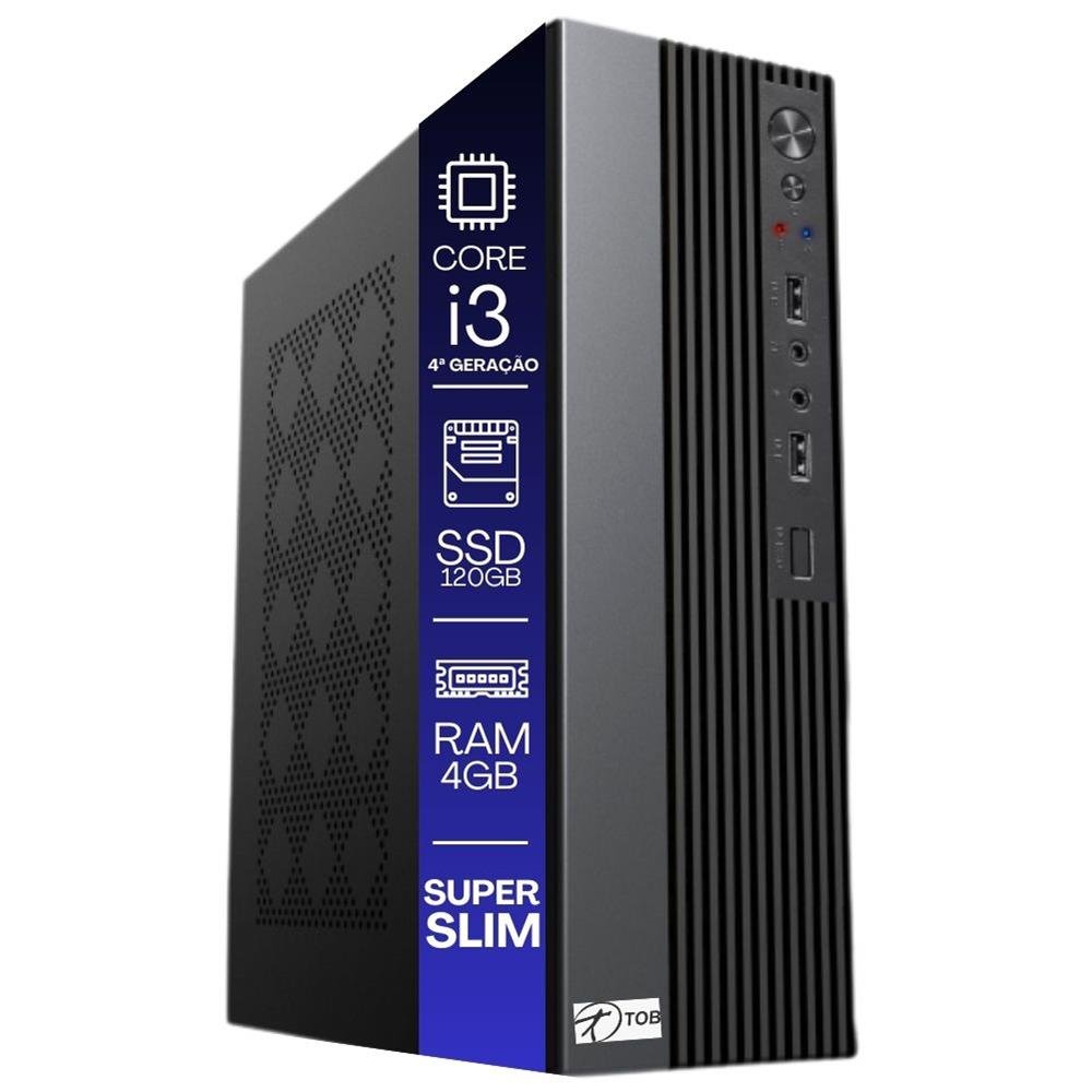 Computador TOB Completo Slim Compacto 4ª Geração Intel Core i3 SSD 120GB Memoria 4GB Teclado Mouse Monitor 19´´ Windows 10 Trial