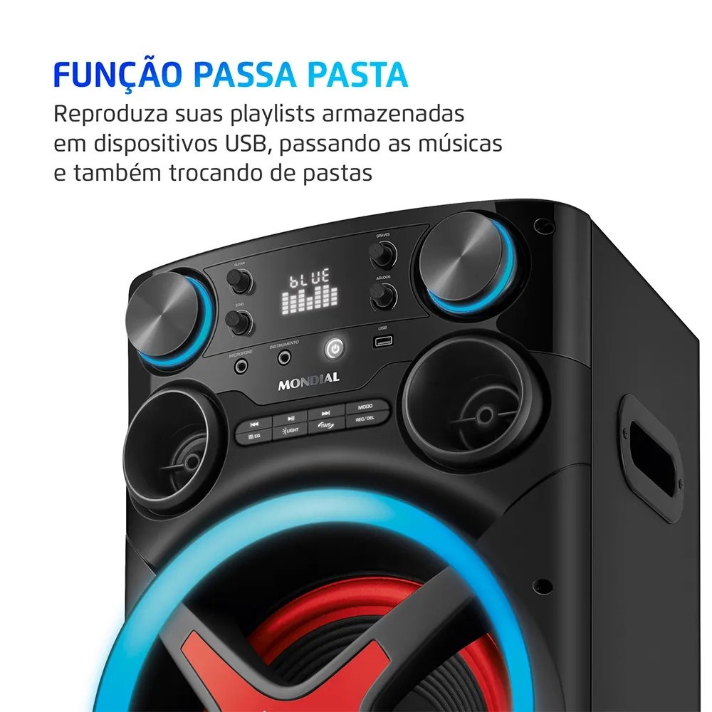 Caixa De Som Amplificada Mondial Torre De Som Tm-2200 - Entrada USB, Bluetooth 5.3, Preto, 2200W, Bivolt