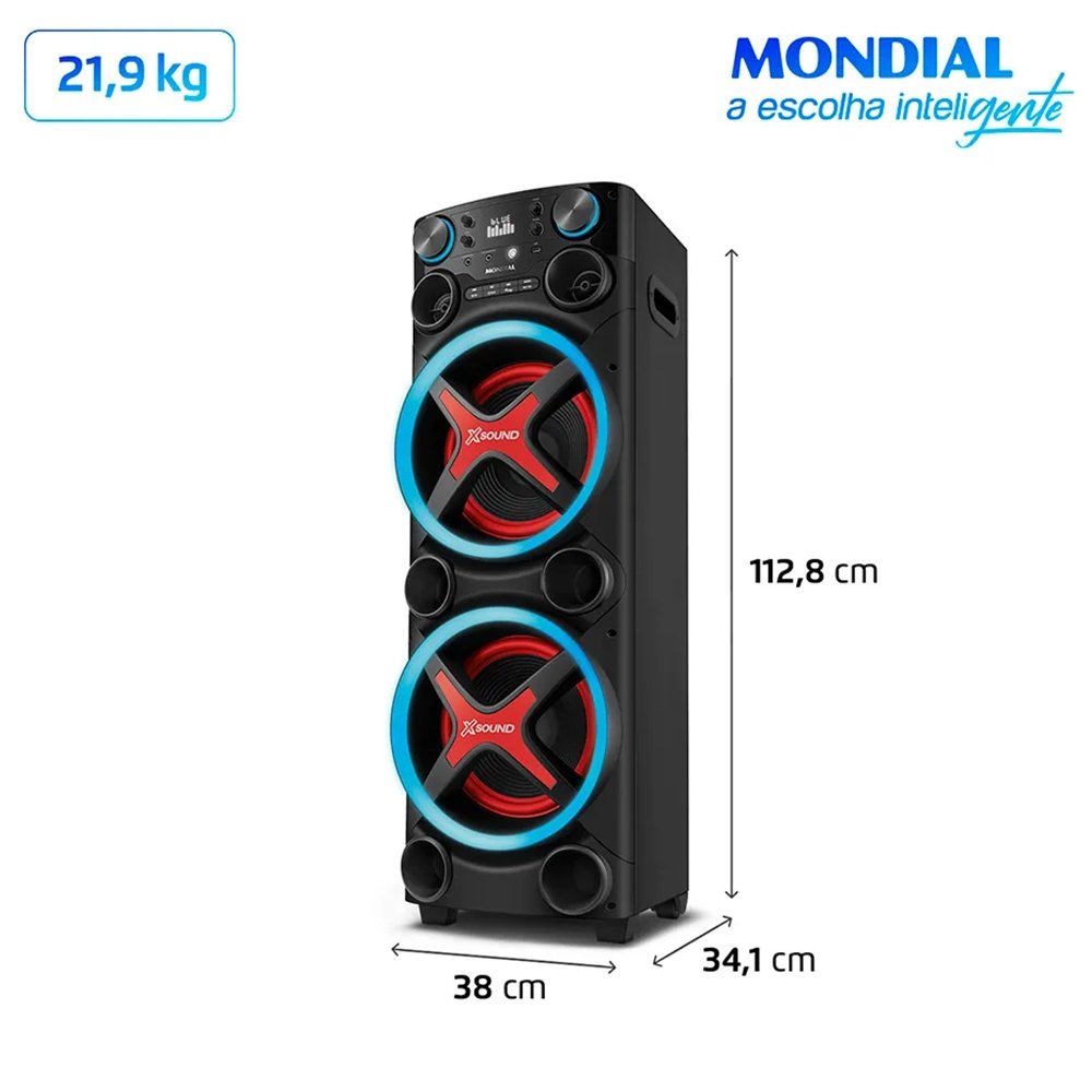 Caixa De Som Amplificada Mondial Torre De Som Tm-2200 - Entrada USB, Bluetooth 5.3, Preto, 2200W, Bivolt