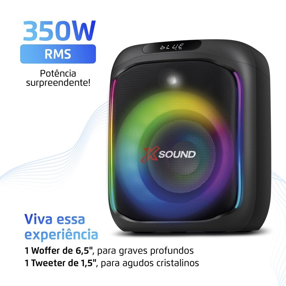 Caixa De Som Amplificada Mondial Party Box PBX-350 - Entrada USB, Bluetooth 5.0, Preto, 350W, Bivolt
