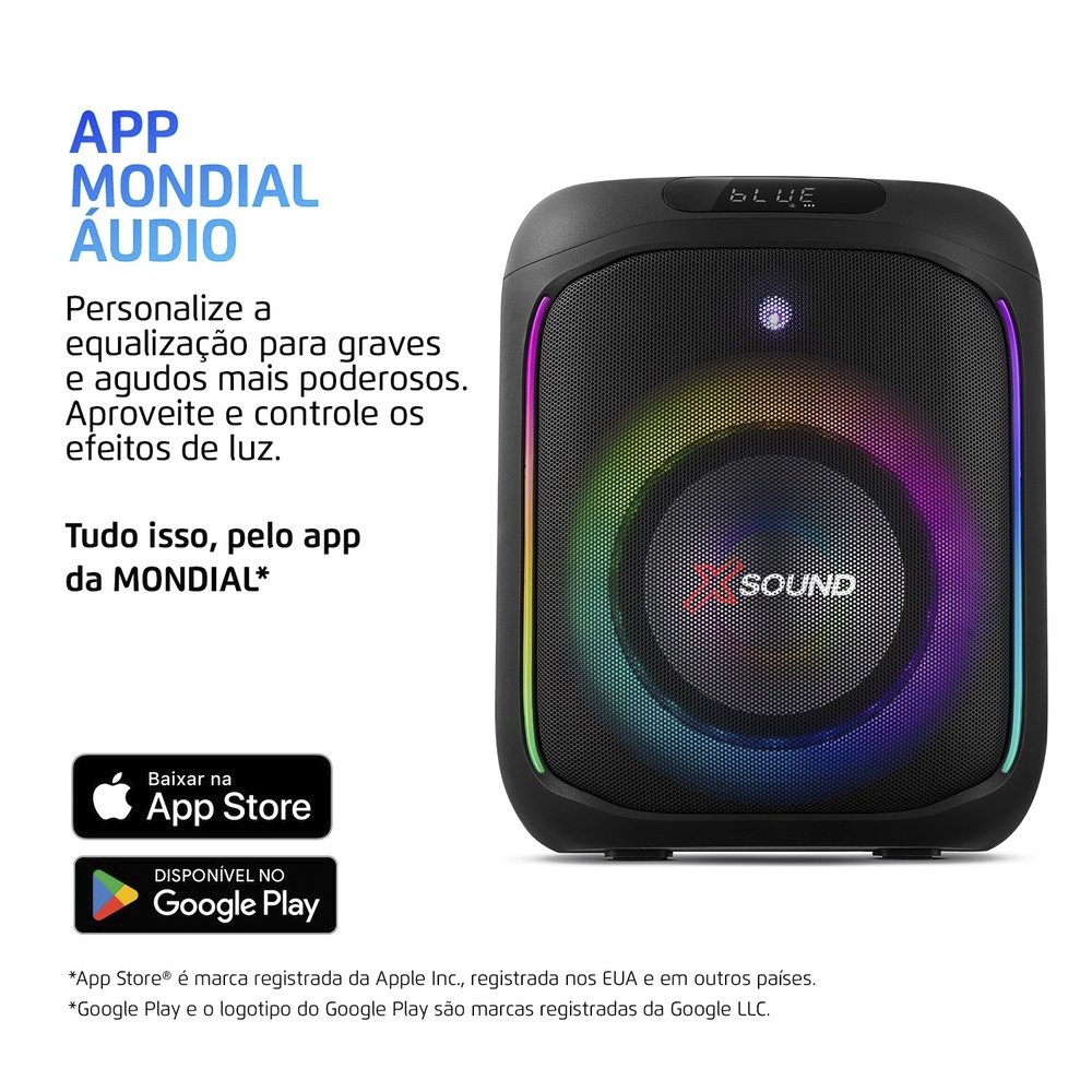 Caixa De Som Amplificada Mondial Party Box PBX-350 - Entrada USB, Bluetooth 5.0, Preto, 350W, Bivolt