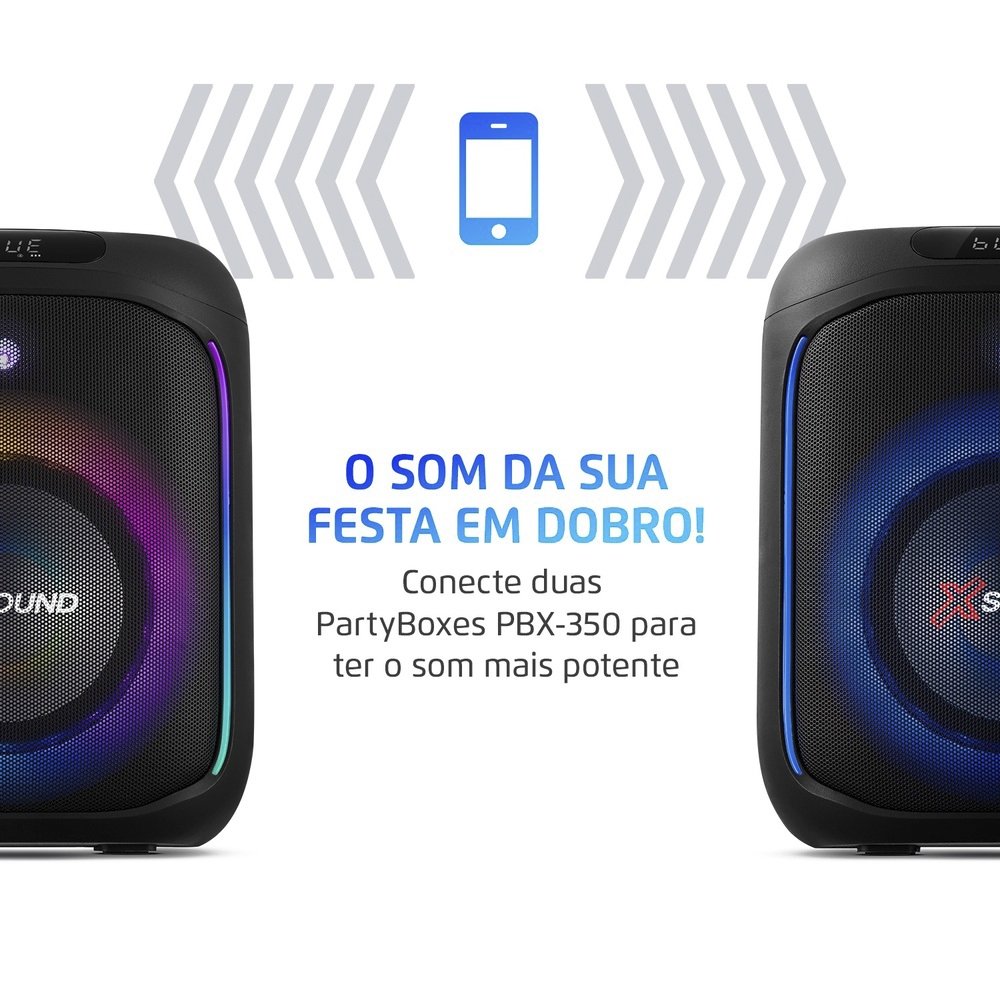 Caixa De Som Amplificada Mondial Party Box PBX-350 - Entrada USB, Bluetooth 5.0, Preto, 350W, Bivolt