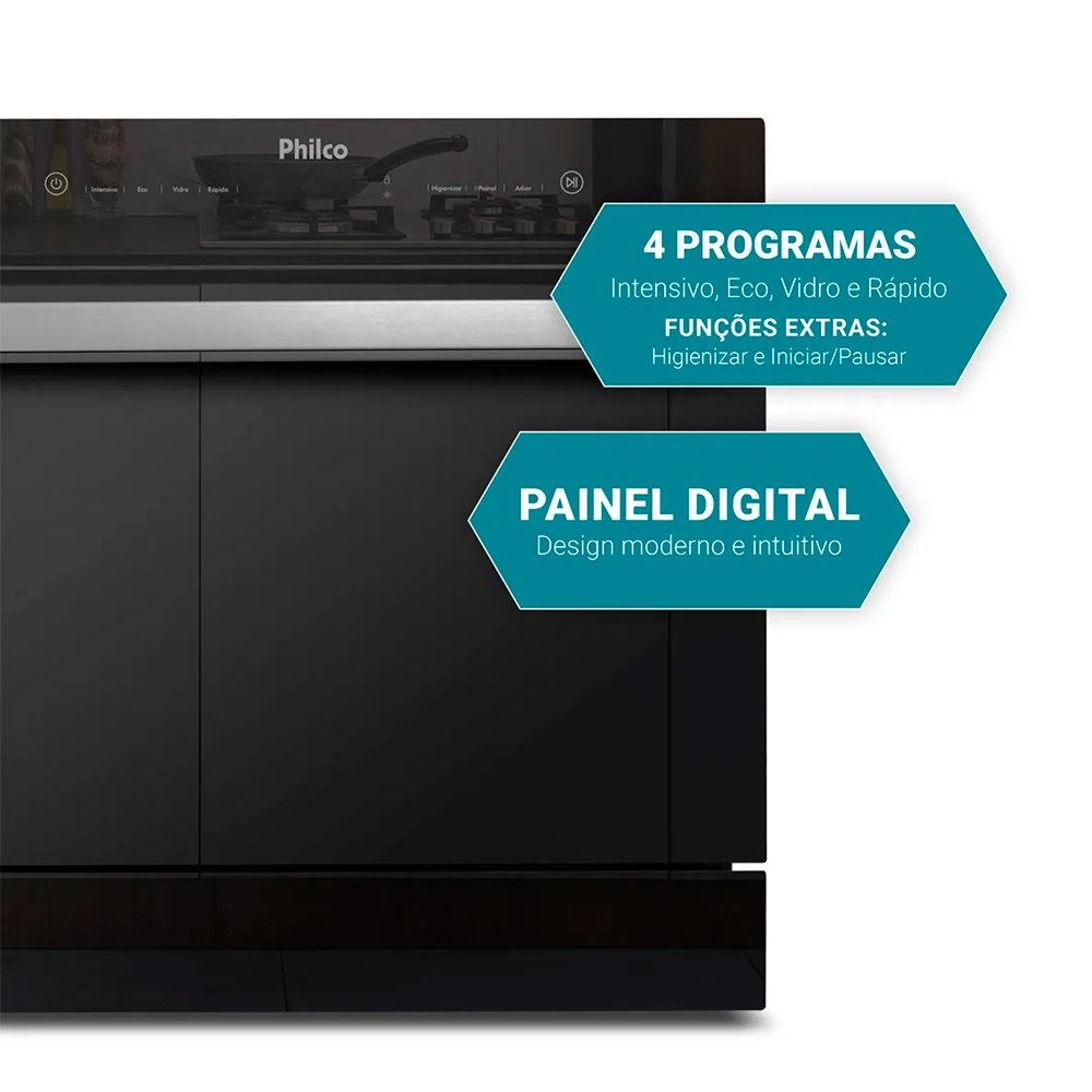 Lava-Louças Philco 10 Serviços PLL10 - 5 Programações, Preto Espelhado, 110V