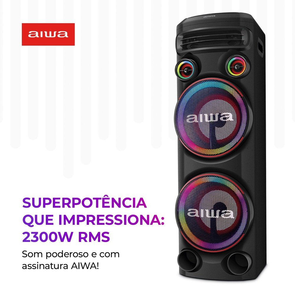 Caixa de Som Amplificada Aiwa Torre de Som AWS-T2W-02 - Bluetooth, Preto, 2300W, Bivolt