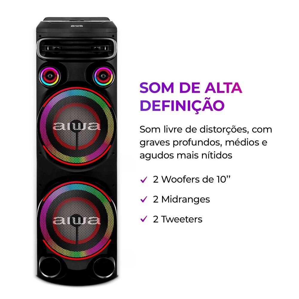 Caixa de Som Amplificada Aiwa Torre de Som AWS-T2W-02 - Bluetooth, Preto, 2300W, Bivolt