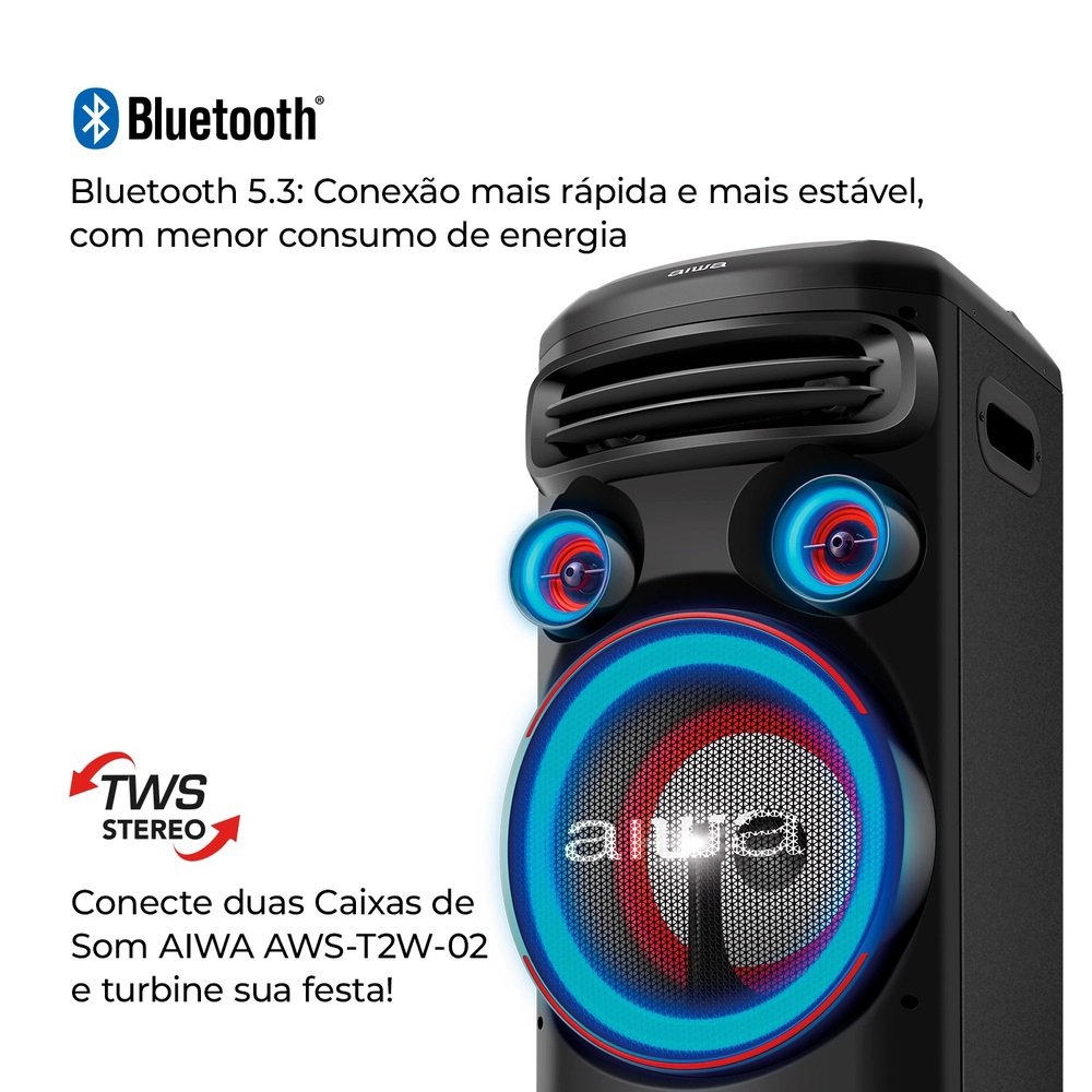 Caixa de Som Amplificada Aiwa Torre de Som AWS-T2W-02 - Bluetooth, Preto, 2300W, Bivolt