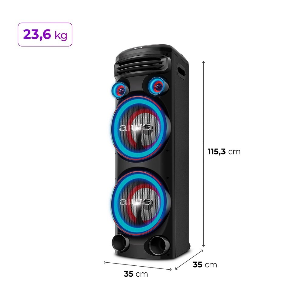 Caixa de Som Amplificada Aiwa Torre de Som AWS-T2W-02 - Bluetooth, Preto, 2300W, Bivolt