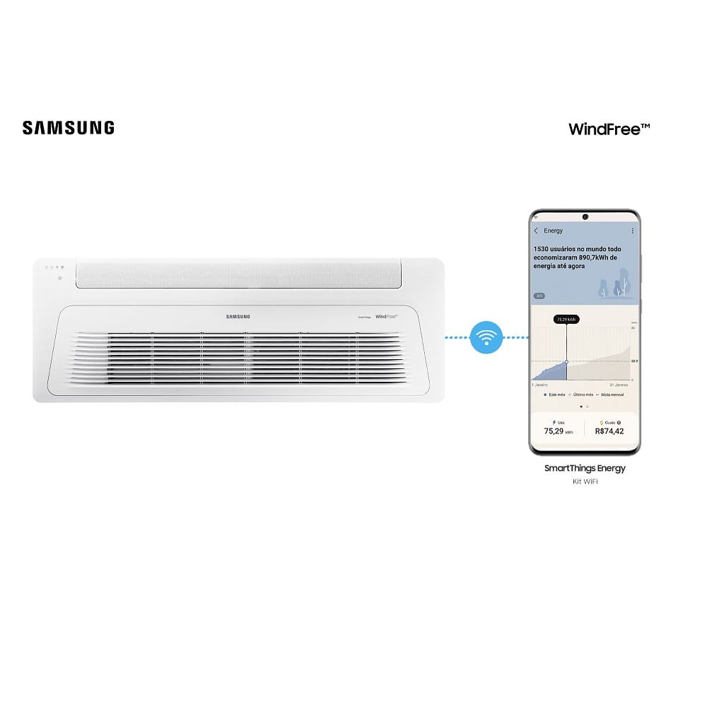 Ar Condicionado Cassete Samsung Wind Free Inverter 24000 BTU/h Quente e Frio Monofásico AC024DN1DKG/AZ ¿ 220 Volts