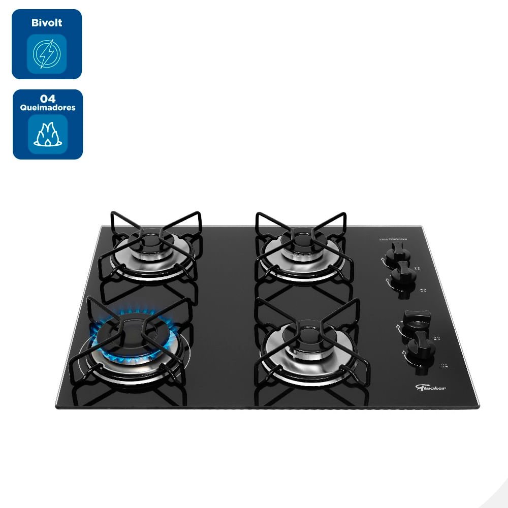 Cooktop a Gás Fischer 4 Bocas Fit Line Preto ¿ Bivolt