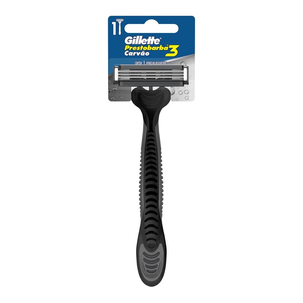 Aparelho de Barbear Gillette Prestobarba3 Champions Carvão Ativado Cartela - Embalagem com 12 Unidades