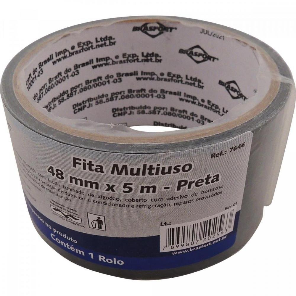 Fita Multiuso 5m x 48mm BRASFORT Preta Un.Venda: PC/1