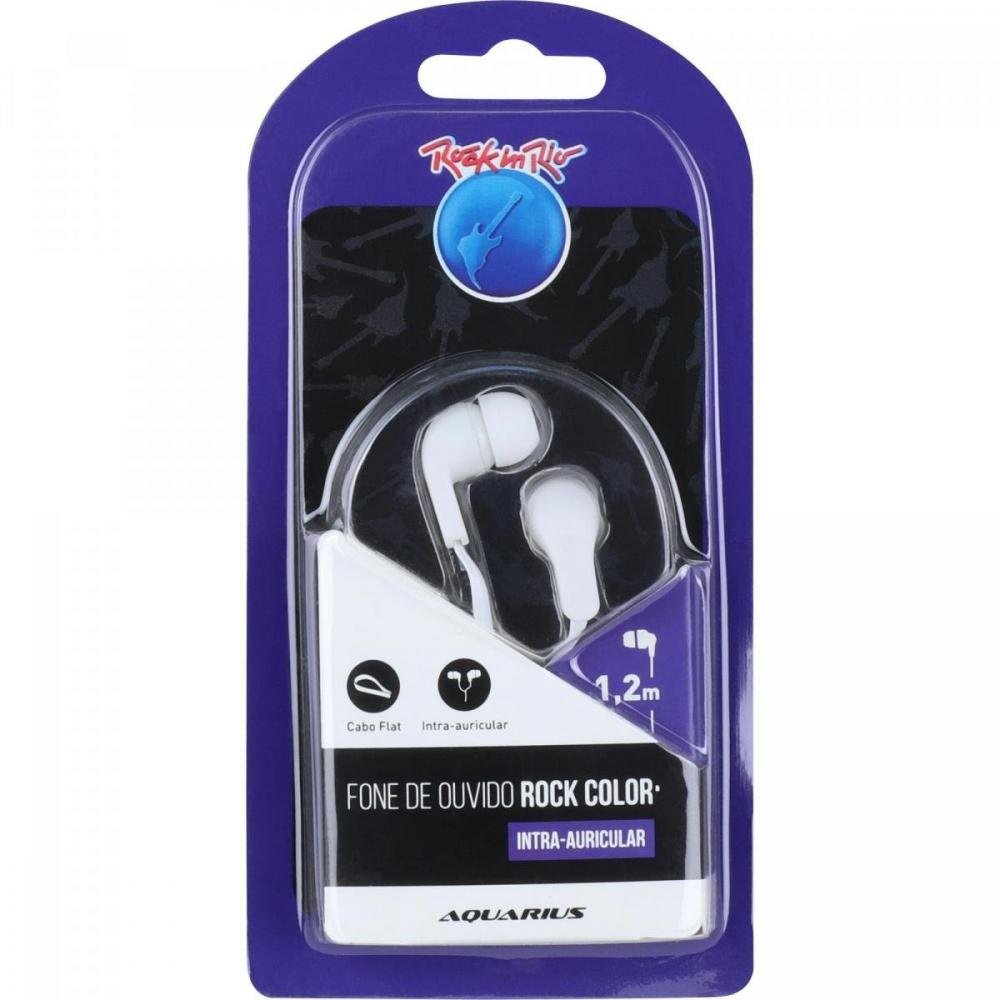 Fone de Ouvido Rock Color Branco ROCK IN RIO Un.Venda: PC/1