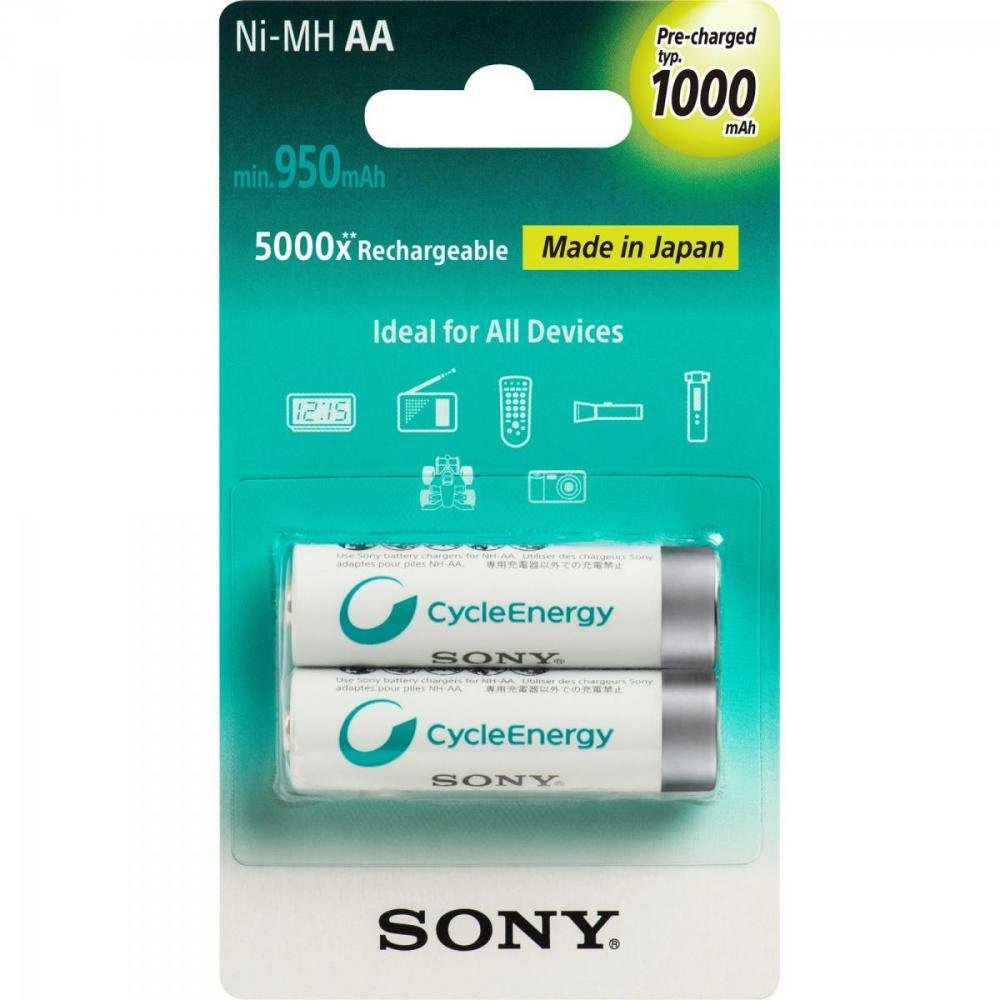 Pilha Recarregavel AA 1000mAh NiMh NH-AA-B2RN Sony cartela c/2 pilhas Un.Venda: CAR/2