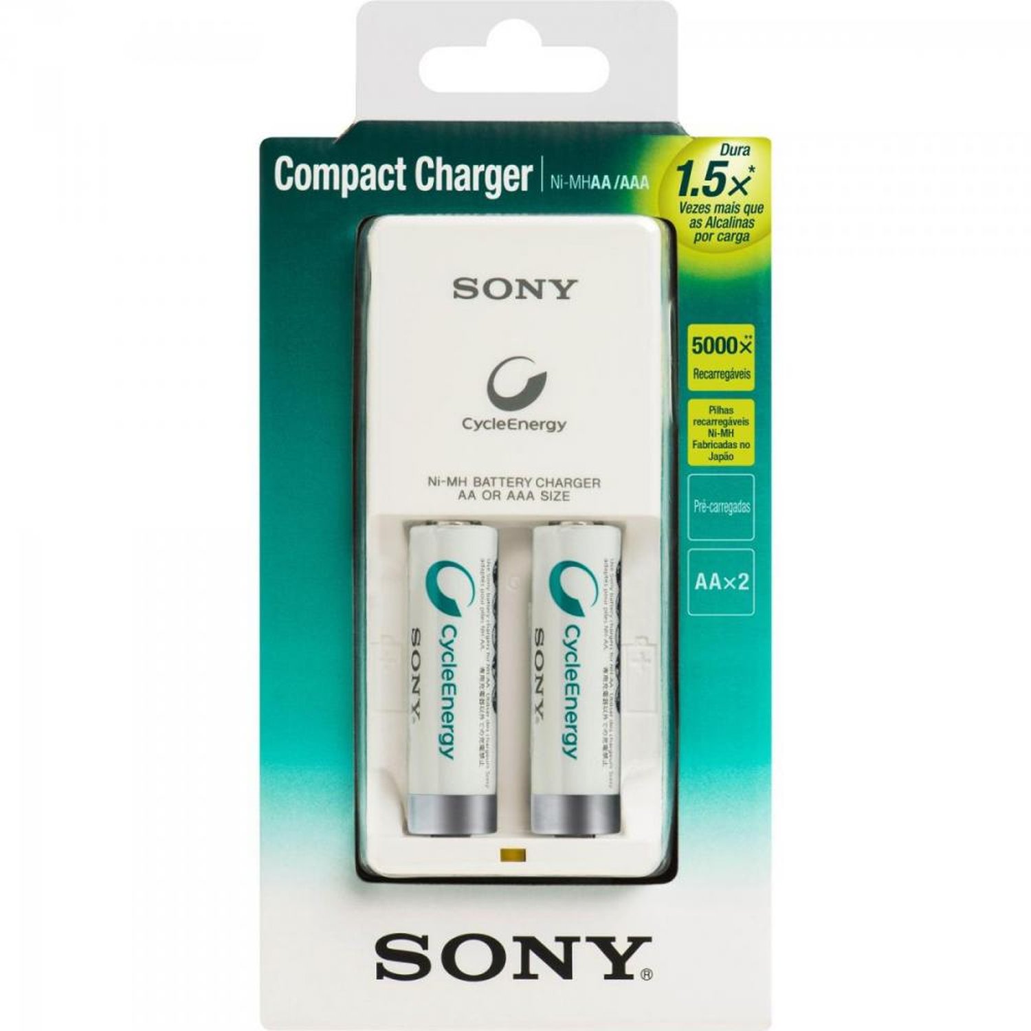 Carregador de Pilha AA 1000mAh Bivolt BCG34HW2 (com 2 pilhas) Branco SONY <br/> Un.Venda: PC/1