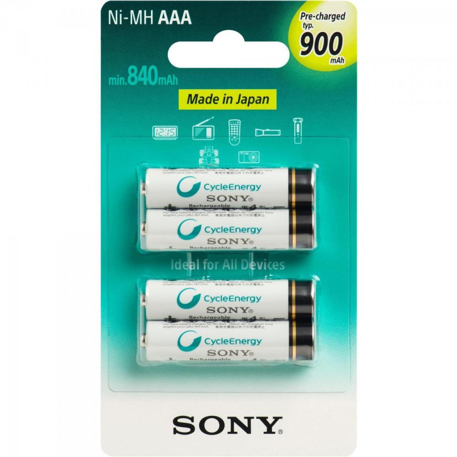 Pilha Recarregavel AAA 900mAh NiMh NH-AAA-B4GN Sony cartela c/4 pilhas Un.Venda: CAR/4