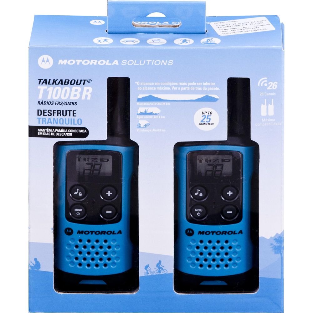 Rádio Comunicador Talkabout 25km T100BR Azul MOTOROLA Un.Venda: PAR/2