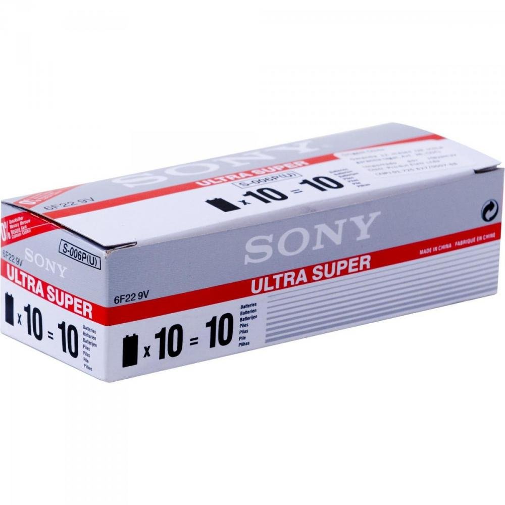 Bateria Zinco 9V S-006P-VPX (Caixa c/10 baterias)(Cartela c/1 bateria) SONY Un.Venda: BLI/10