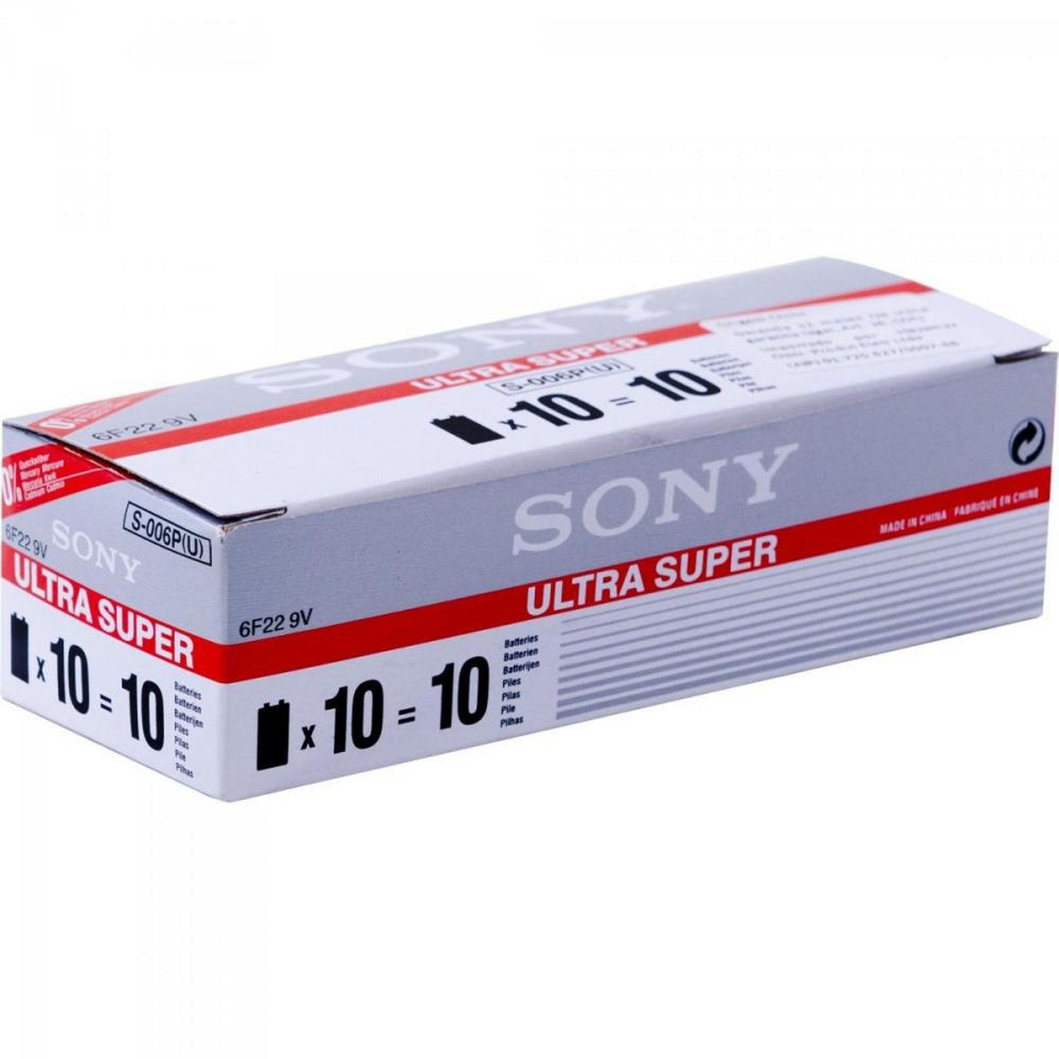 Bateria Zinco 9V S-006P-VPX (Caixa c/10 baterias)(Cartela c/1 bateria) SONY Un.Venda: BLI/10