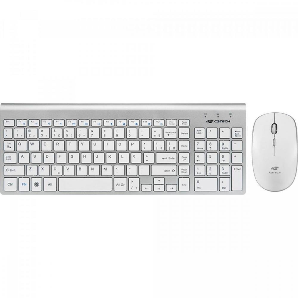 Kit Teclado + Mouse sem Fio K-W510SWH Branco/Prata C3TECH Un.Venda: PC/1