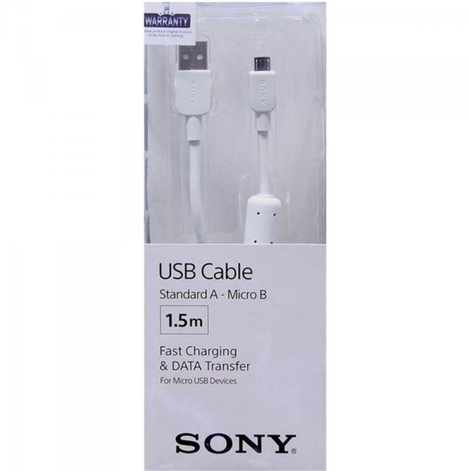 Cabo de Transferência e Carregamento Micro USB CP-AB150 1,5m Branco SONY Un.Venda: PC/1