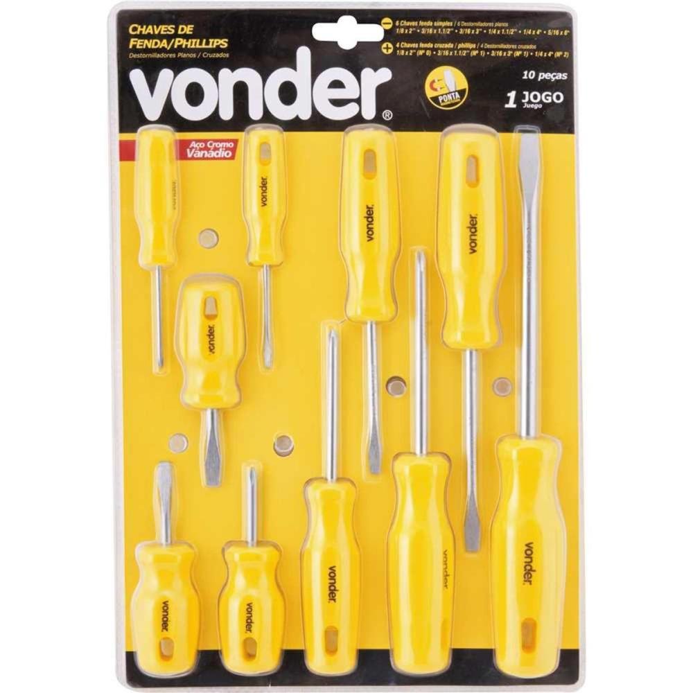 Jogo de Chaves de Fenda/Phillips Com 10 Peças Vonder Un.Venda: PC/1