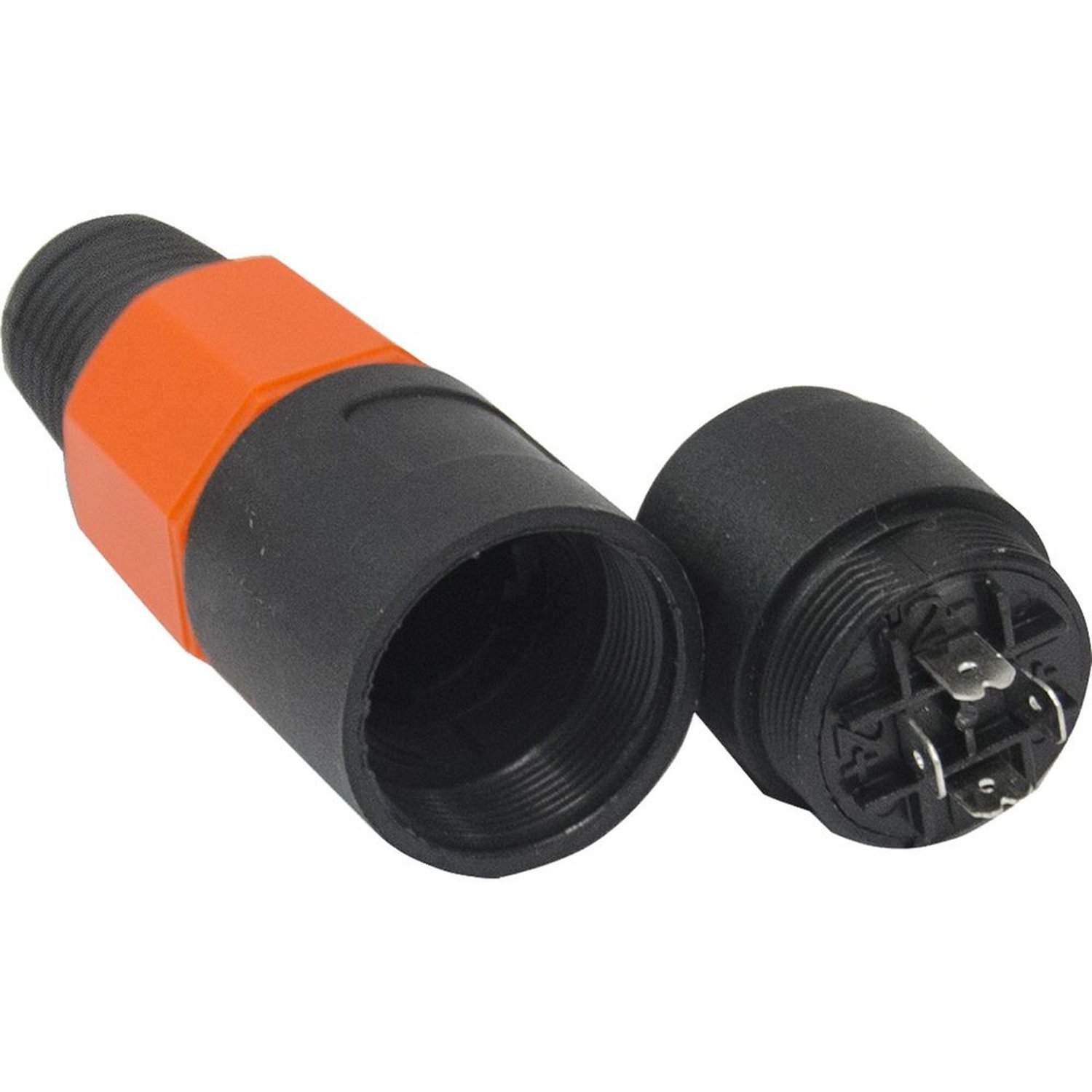 Conector Speakon de Linha Fêmea 4 Polos Jcsp0003 Preto/Laranja Storm - Pacote com 10 Unidades